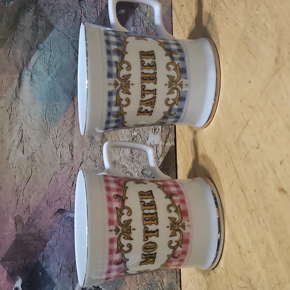 Vintage Collectible Coffee Mug for Father/Mother White/Blue/Pink with Gold Trim